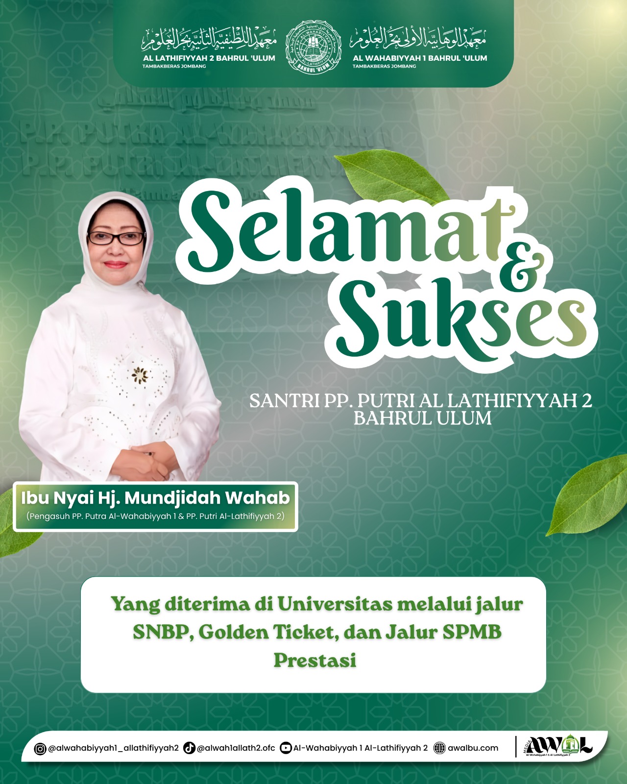 Selamat dan Sukses Santri PPP Al Lathifiyyah 2 diterima di PTN